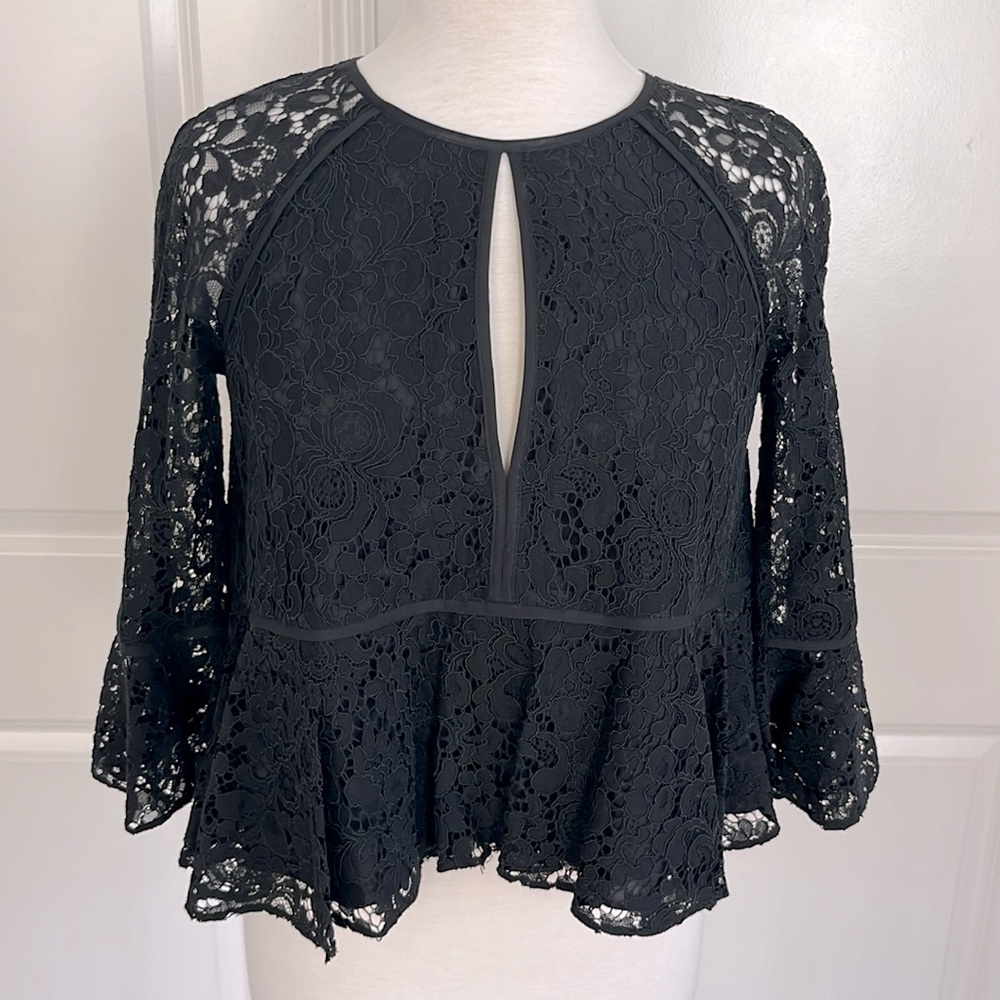 Likely Black Lace Peplum Top Size XS